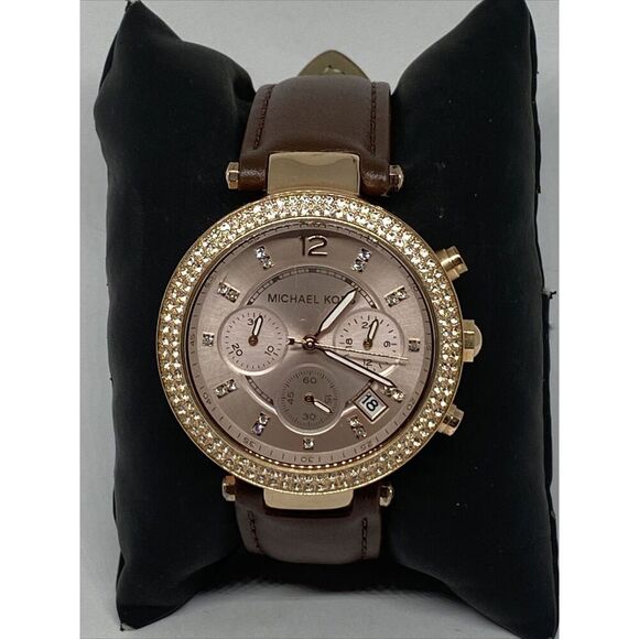 Michael Kors Parker MK5896 Women's Brown Leather Analog Dial Quartz Watch WO335 - Picture 3 of 12